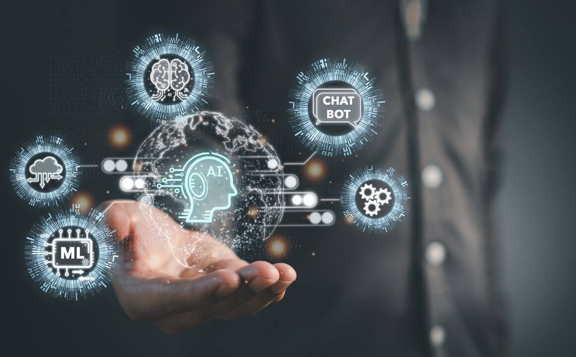 Technology Artificial Intelligence cloud computing concept.